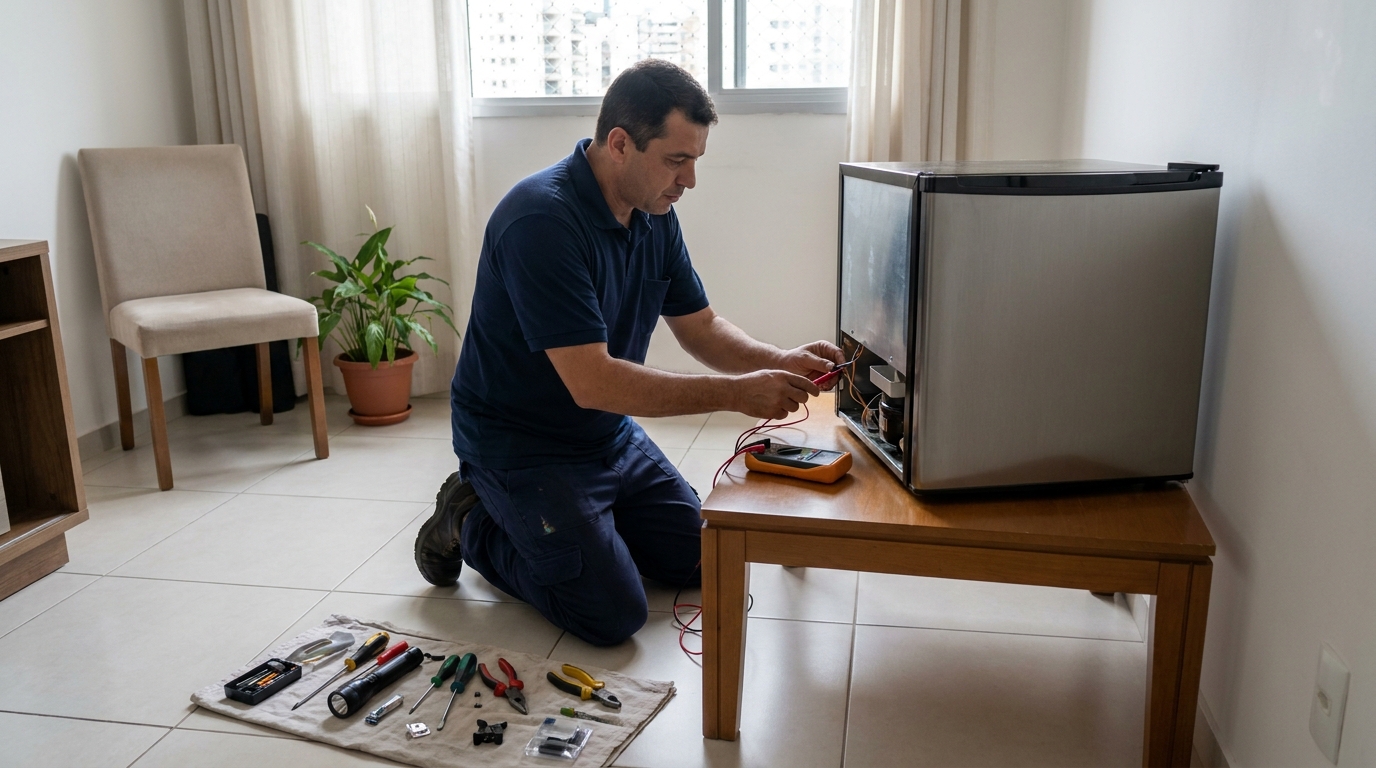 Técnico de conserto de frigobar em residência em Suzano‑SP