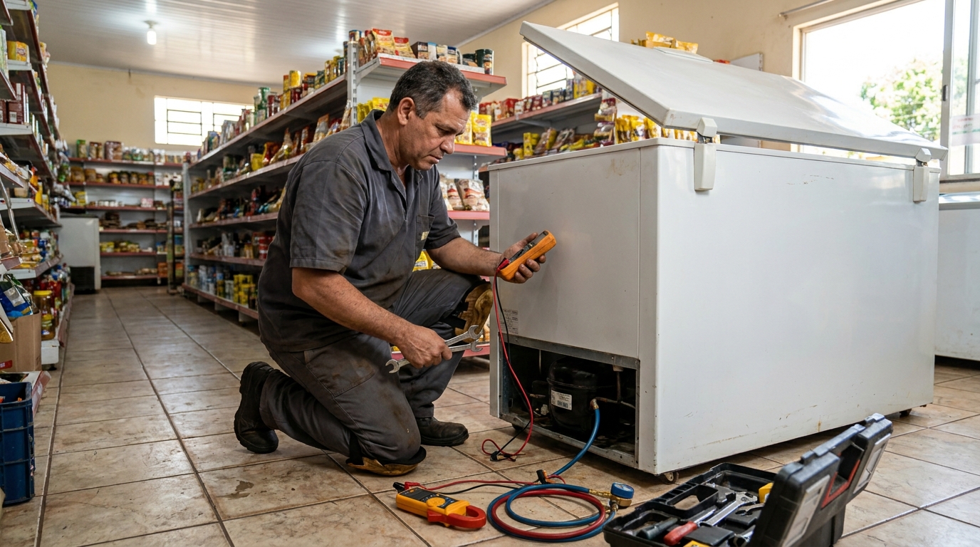Troca de termostato de freezer em atendimento técnico em Suzano‑SP